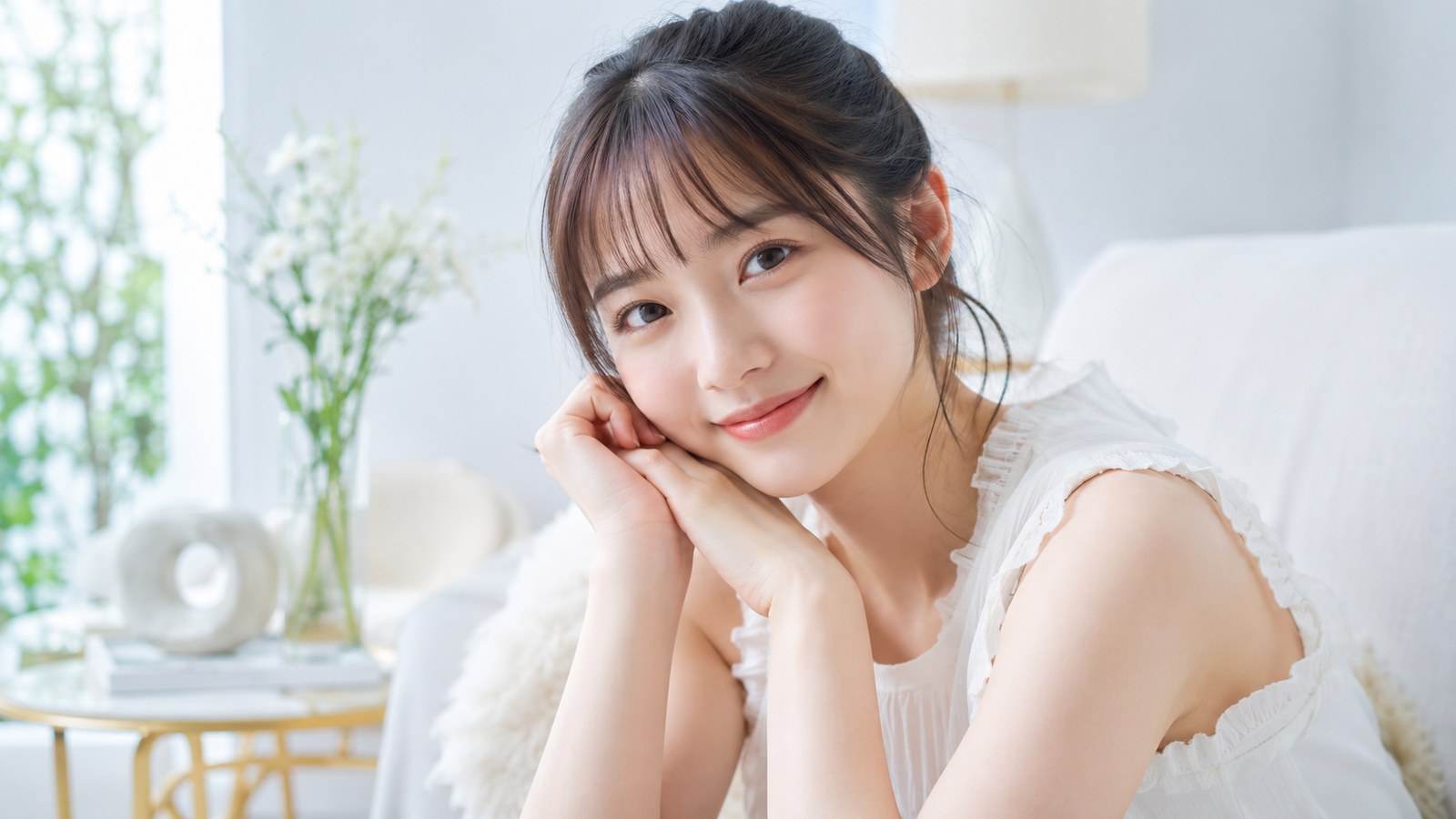 明るい空間で自然に微笑む若い女性のイメージ